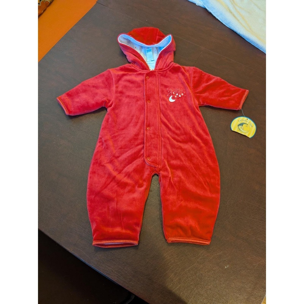 Vintage 90s Lullaby Club Hooded Velour Bunting‎ Suit 3-6M NWT Deep Pink